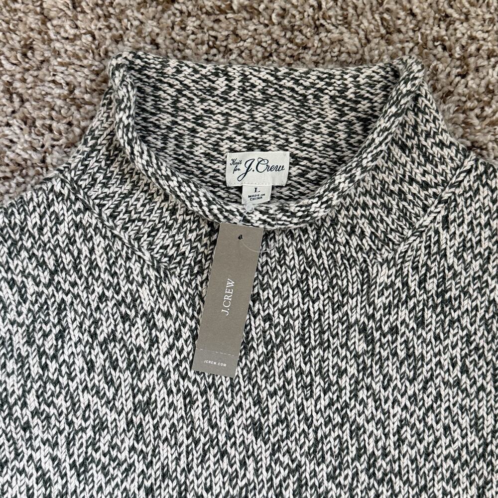 NWT J. Crew Roll Neck Cotton Sweater Oatmeal Green Fisherman Men’s Size Large - Picture 2 of 6